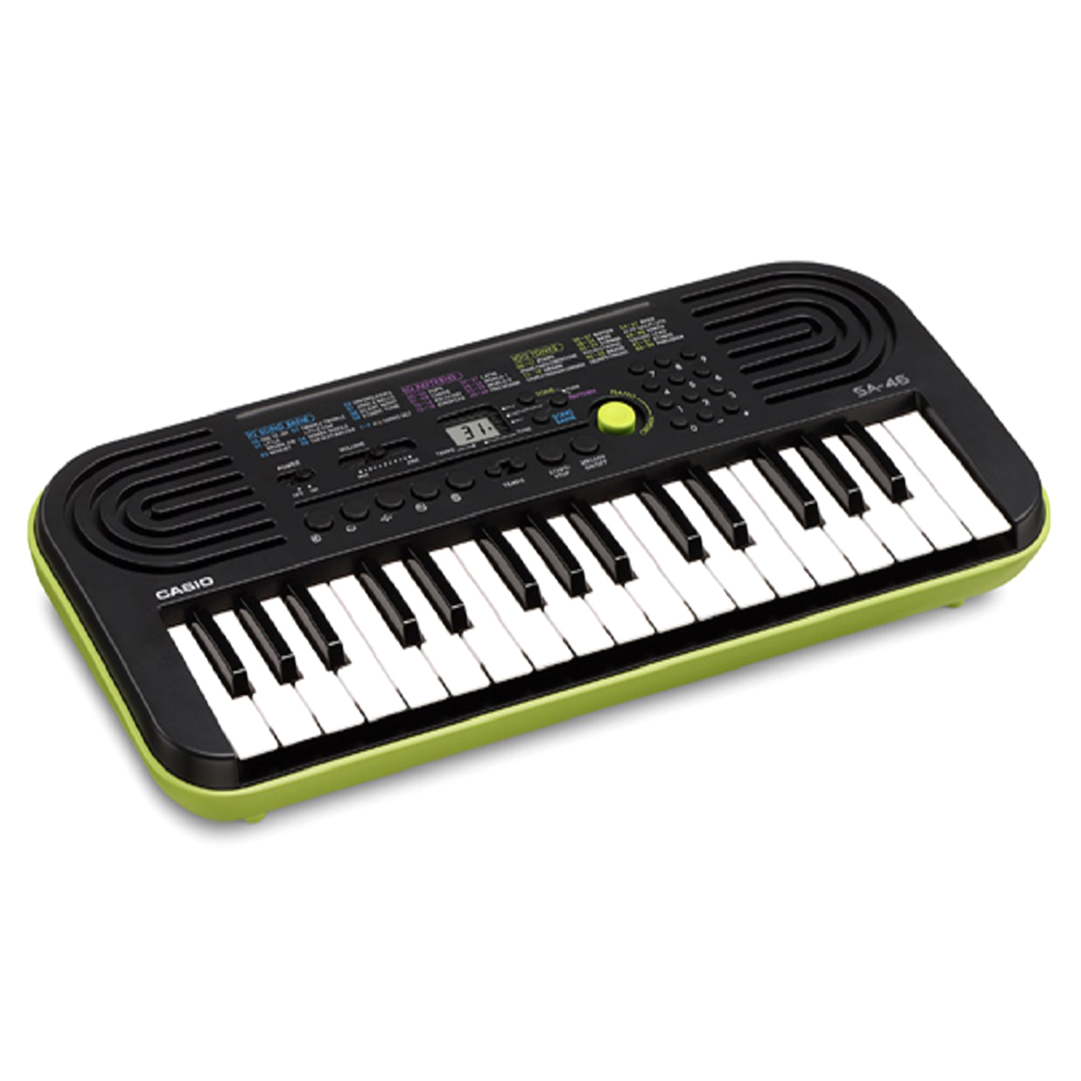 Casio SA-46 Portable Musical Keyboard Piano - Black & Green with Adapter