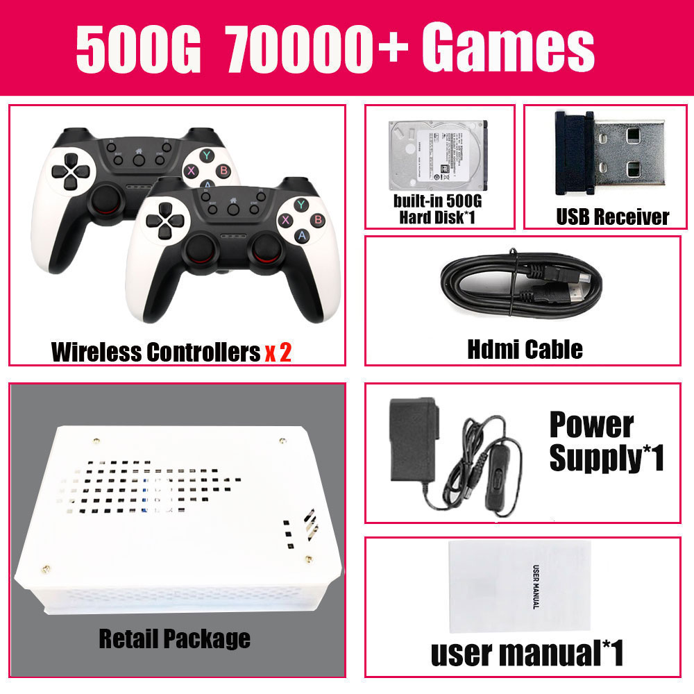 Kid Gift Retro 500GB Super Game Console R3 PRO Batocera 3865U 70000+Games For Wii PS2 PSP GameCube N64 Wireless handle. 
