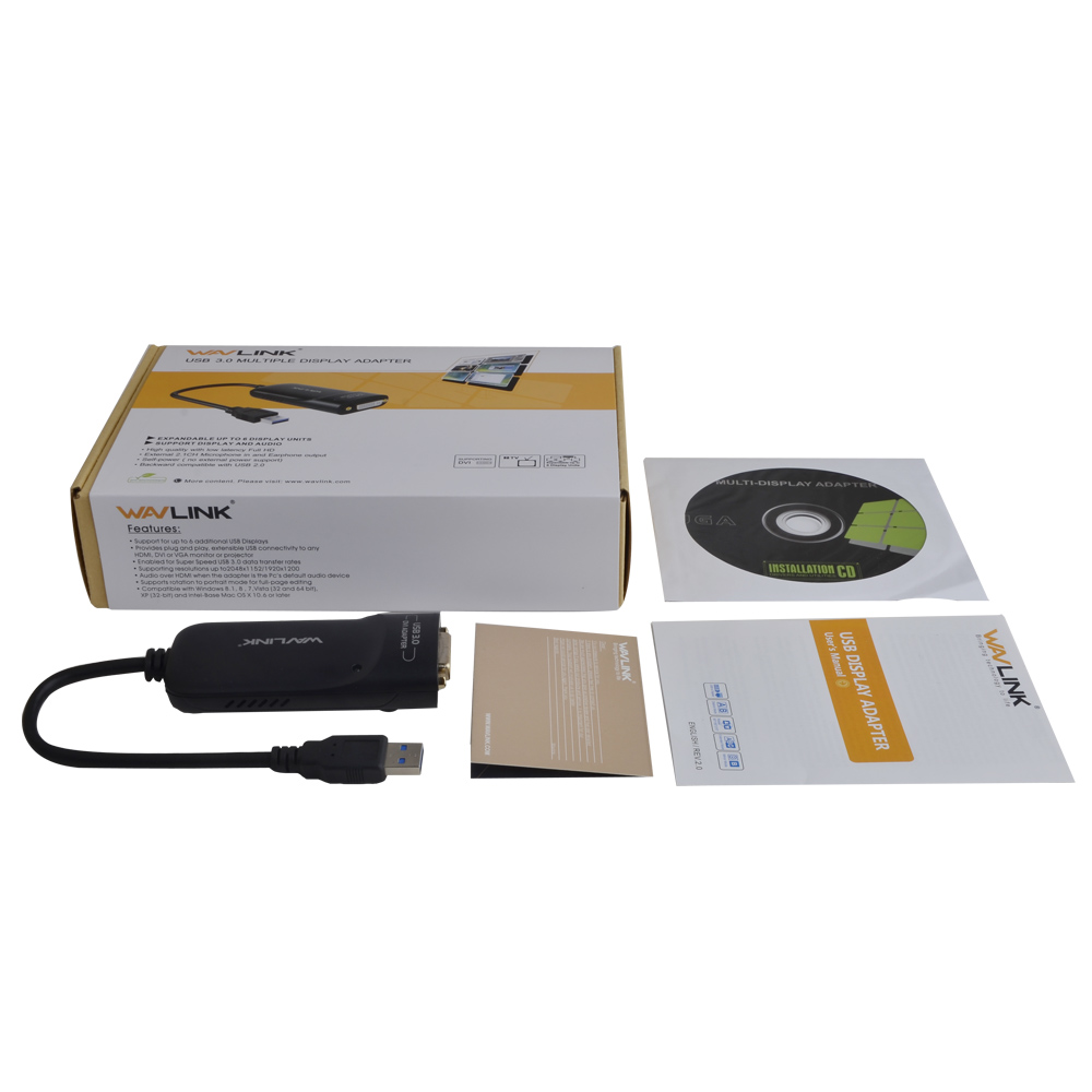 Wavlink Pendrive USB 3.0 DVI/HDMI/VGA Multi Monitor External Video Graphic Adapter HD 1080p Output Displaylink Widows and Mac. 