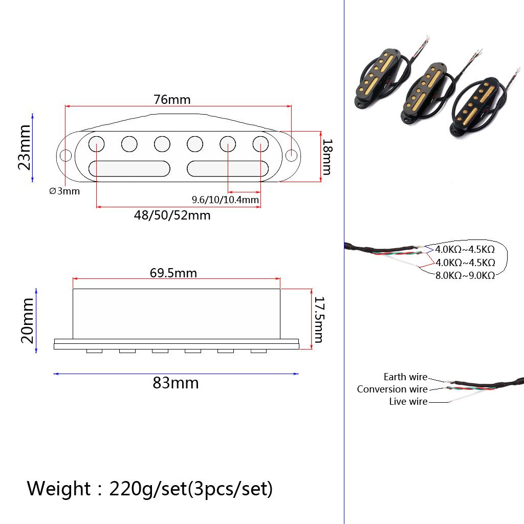 SSS Standard Single Coil Pickup Set 48/50/52 Electric Guitar Parts Accessory. 