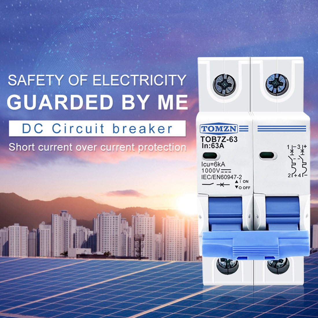 TOMZN 2P DC 1000V Solar Mini Circuit Breaker DC MCB Circuit Breaker for PV System. 
