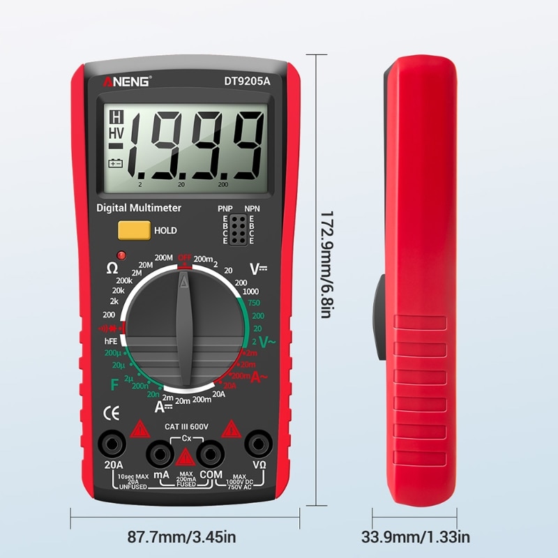 Digital Multimeter AC/DC hFE Transistor Capacity Diode Tester Electrical Tools Voltage Meter Smart Multimetro Tester. 