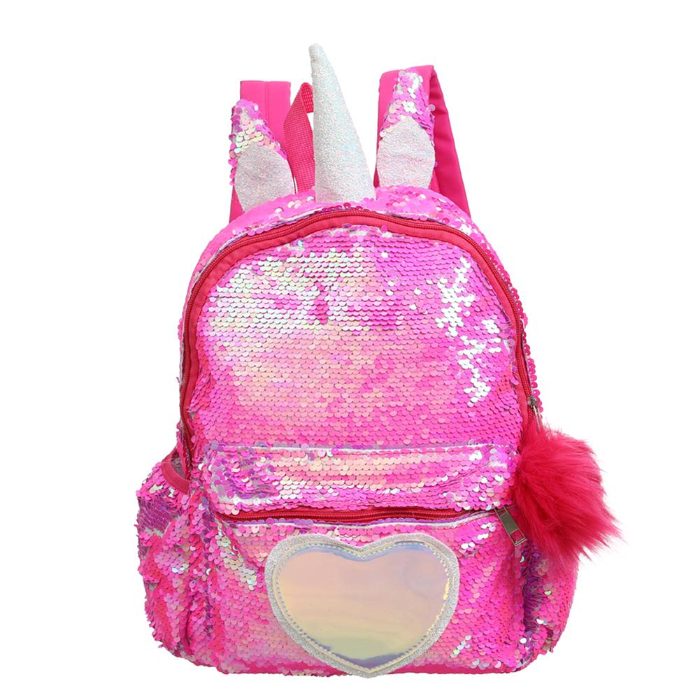 Pink Shiny Girls Backpack Sequin Unicorn Design Satchel Adorable