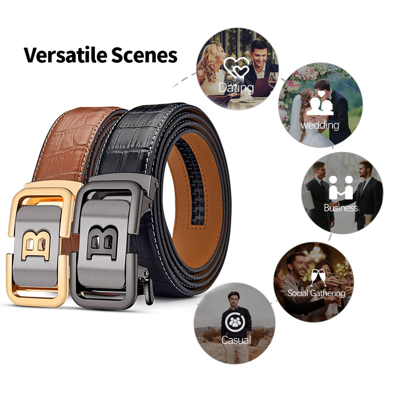 HCDW leather belt for men's Automatic golf social belt man luxury brand designer Brown Work trouser belts jeans waist belt Gift. 