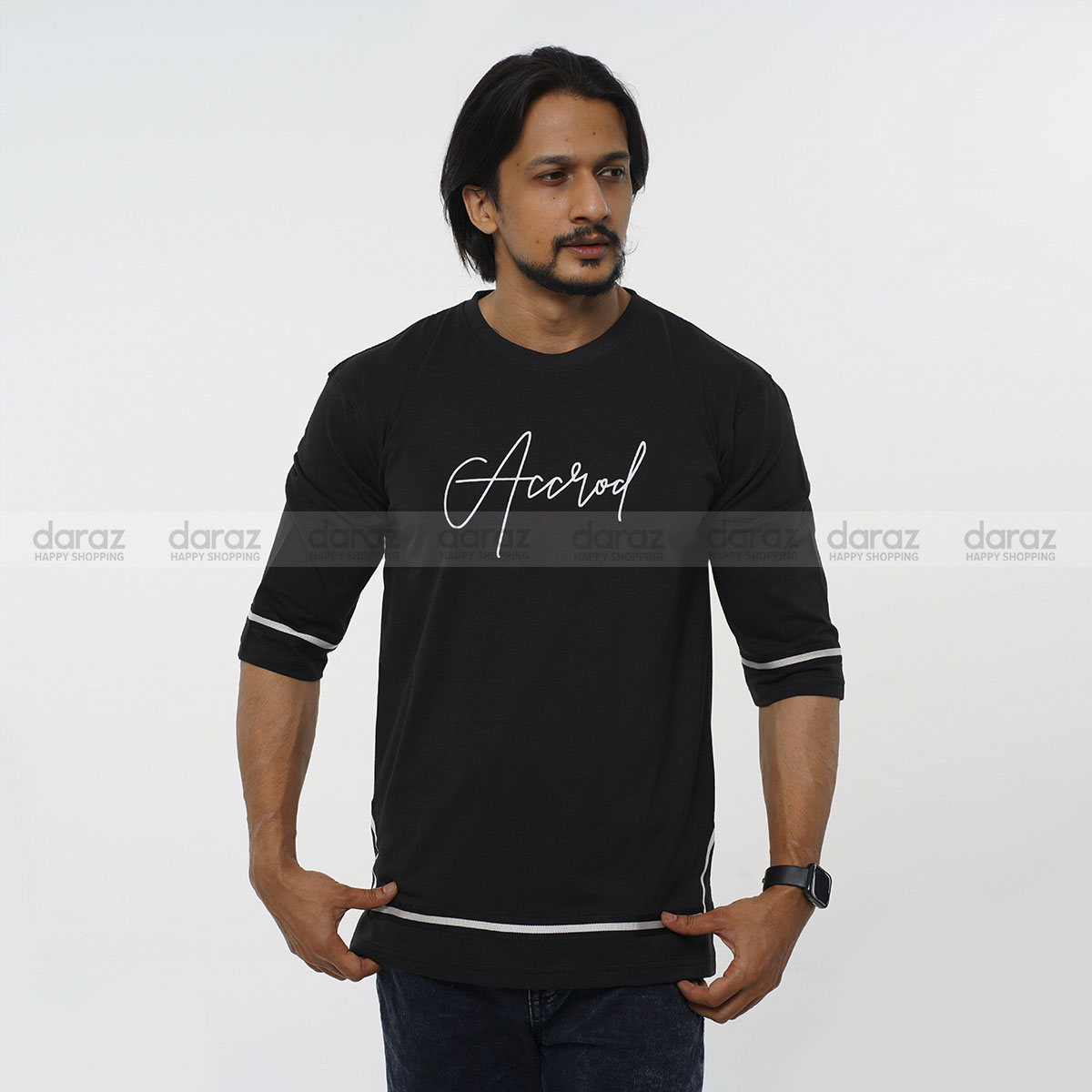 Drop Shoulder Black Cotton T-Shirt For 