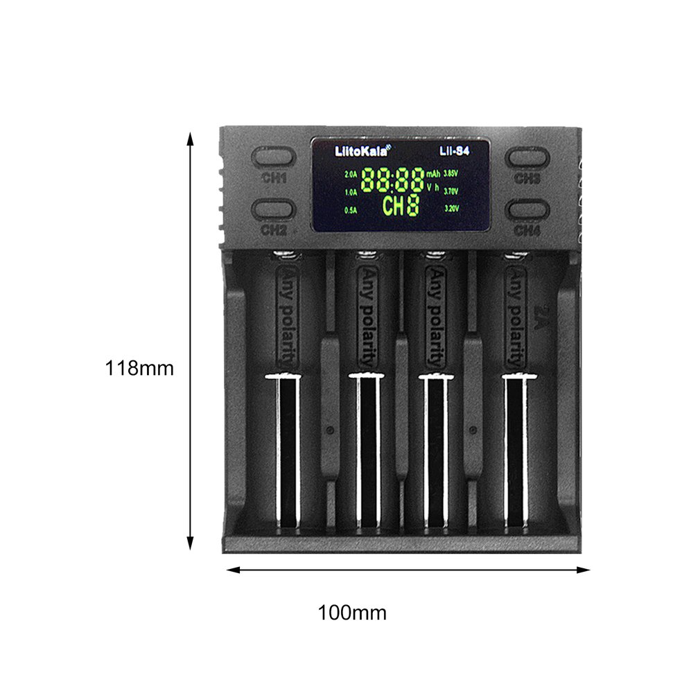 A Liitokala 18650 26650 21700 4 LCD Slots Display NiMH to the ion Battery Charger.. 