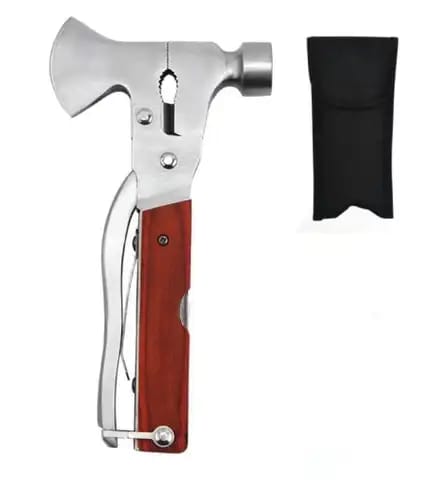 14 in 1 Multi Functional Multi tool Stainless Steel and Wooden Claw Hammer and Axe. 