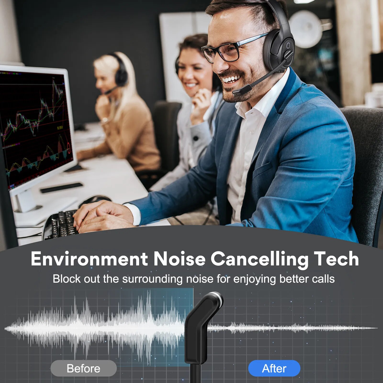 EKSA H6 Wireless Headphones Bluetooth 5.0 Headset with USB Dongle ENC Call Noise Cancelling Mic 30H Playtime For Office Computer. 