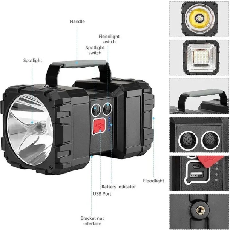 Newest P70 High Power LED Flashlight 7000lm Rechargeable Spotlight Torch Handheld Flood Light Searchlight For Camp Hike Fishing. 