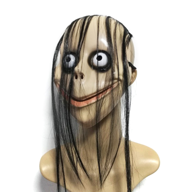 【Universal Car Parts Store】（NEW）New Halloween Horror With Long Hair Mo Mo Mask Funny Mask V-Shaped Mouth Mask With Hair Female Ghost Mask Roleplay Mo Mask Masks. 