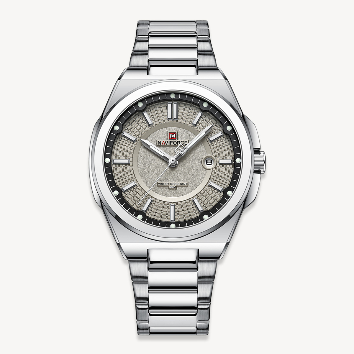 NAVIFORCE NF9212 Silver Stainless Steel Analog Watch For Men - Gray & Silver