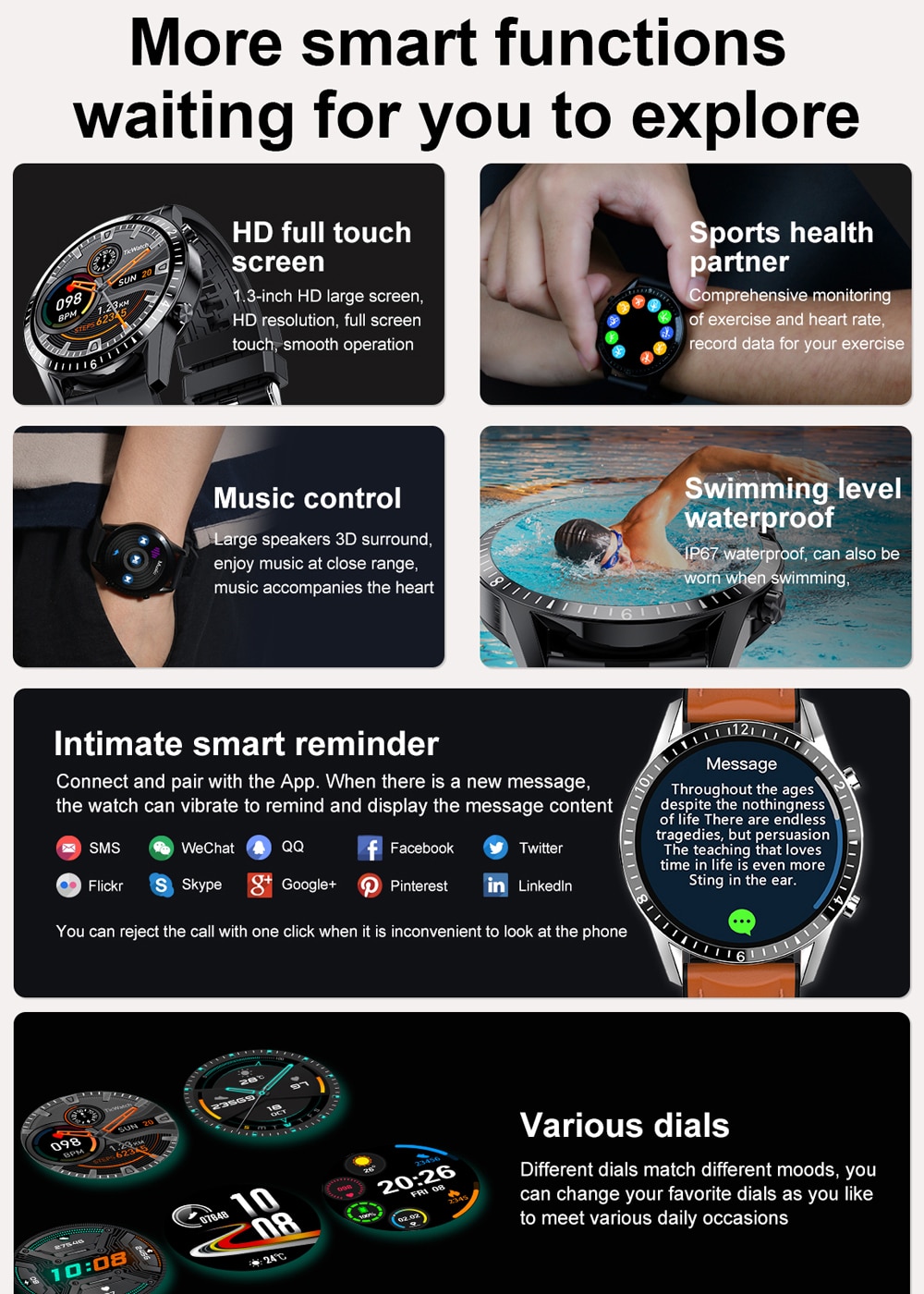 Smart Watch Men Bluetooth Call Music Player Heart Rate ip67 Waterproof Fitness Smartwatch For HuaWei Android IOS Watches. 