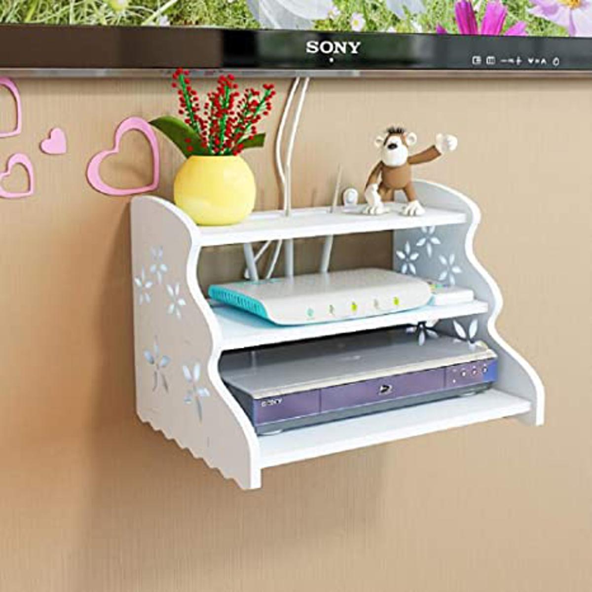 WiFi Router Wall Mount Storage Stand 3 Layer Floating Shelves Set. 