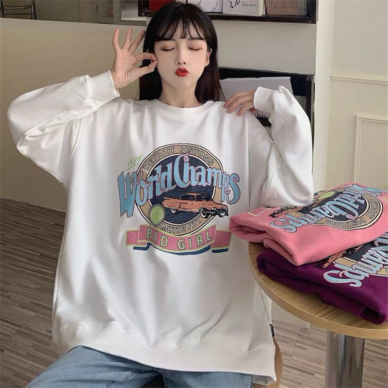 Hong Kong style chic sweatshirt women's loose Korean version ins lazy style bf thin waitmore hoodless jacket