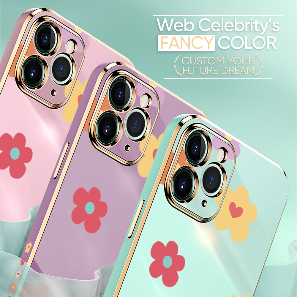 Jizetin (Free Lanyard) for Samsung Galaxy A10 Back Cover Falling Flowers Luxury 6D Plating Case Side Pattern Soft Silicone Square Mobile Phone Cases. 