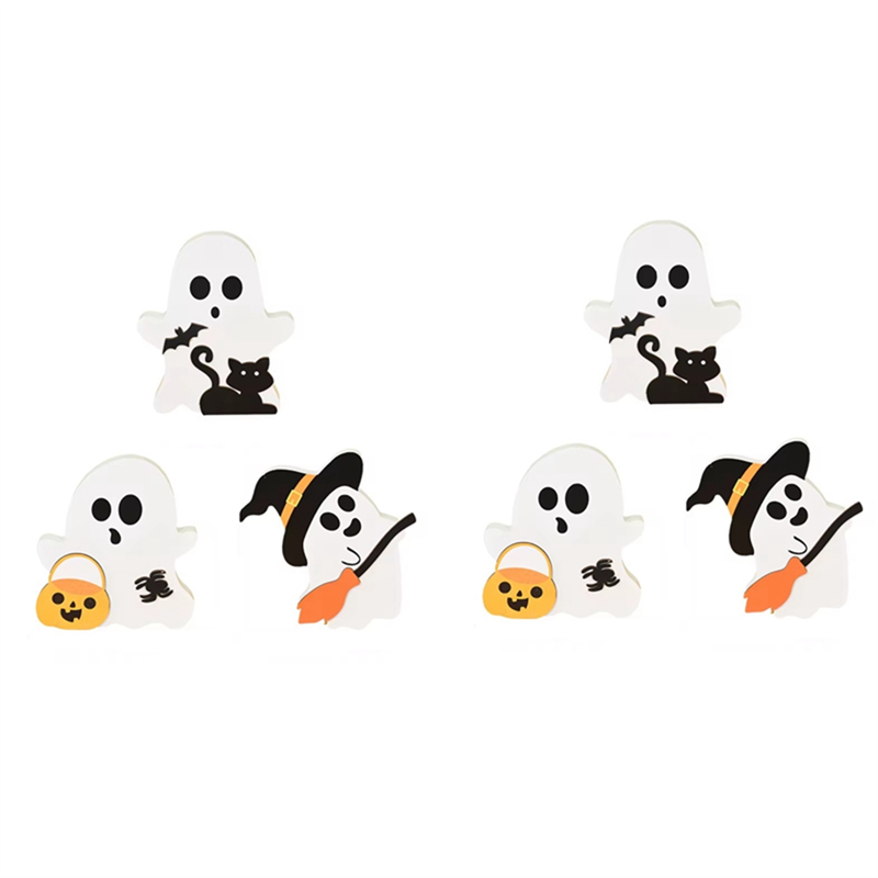 Halloween Wooden Decorative Sign Ghost Bat Witch Broom Decoration Interior Kitchen Table Room Decoration