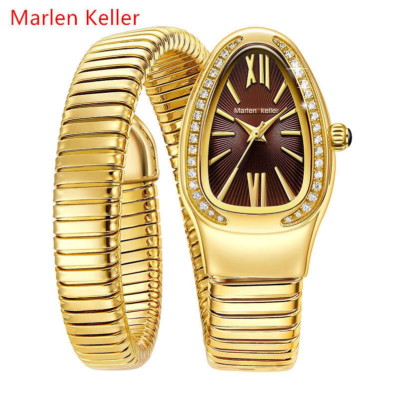 Marlene Keller (One and a Half Circles) New IP Electroplated English Inlaid Women's Snake Watch. 