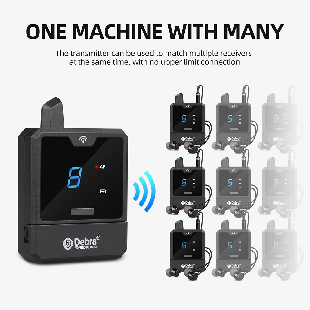 Debra Audio-Mini UHF IEM Wireless In-Ear Monitor System Rechargeable Portable for Music Audio Monitoring Live Broadcast. 