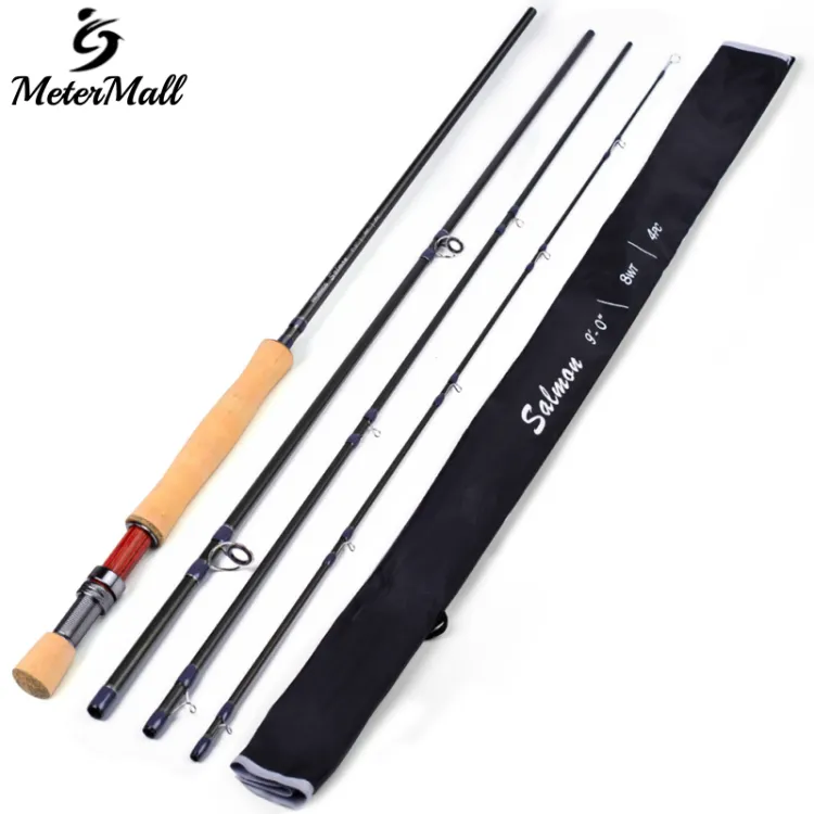 MeterMall Fly Fishing Rod 4 Sections Carbon Fiber Blanks Light Weight  Moderate Speed Action Rod With Cork Grip 6wt 8wt Fly Rod 9 Inches / 2.7m