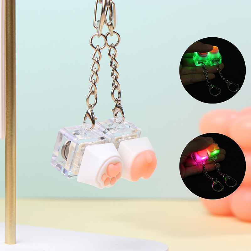 Creative Pink Cat Claw Keycap LED Mechanical Keyboard Keychain Backpack Pendant Mystic. 