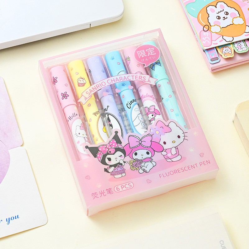 Cartoon eye protection color graffiti pen student handbook annotation highlighter eye color double-ended highlighter set. 