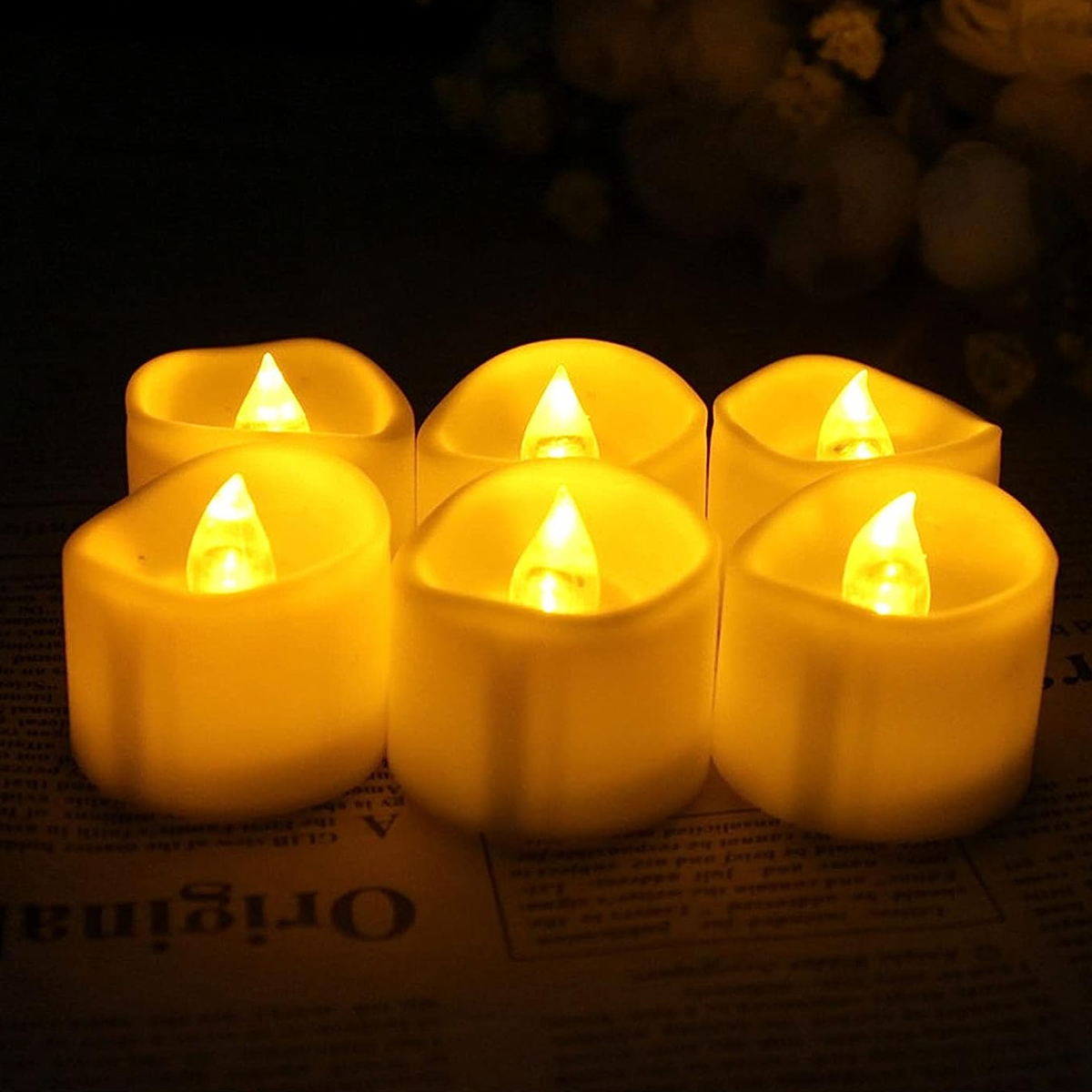 LED Flameless Candles Set of 6 Golden Scented Decorative Lights for Home and Gift Use. 