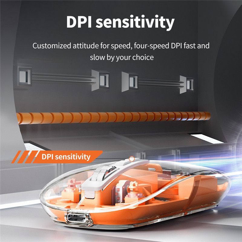 Transparent Shell Wireless Mouse Portable Rechargeable Mute Bluetooth Mouse 2.4GHz 2400DPI Gaming Mous for PC Laptop Accessories. 