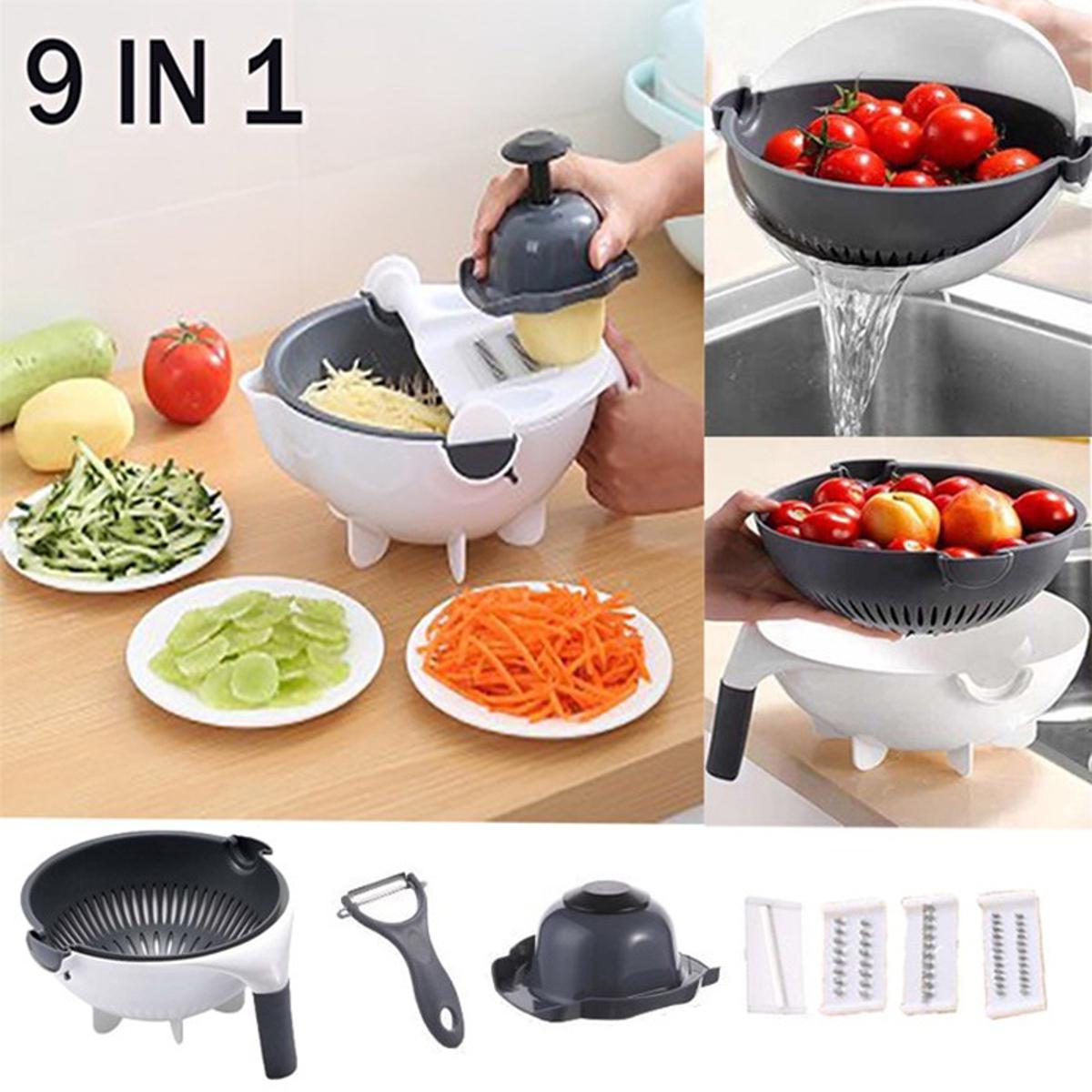 New 9 in 1 Multifunction Magic Rotate Vegetable Cutter with Drain Basket Vegetables Chopper Veggie Slicer Kitchen Tool with 8 Dicing Blades - kitchen accessories