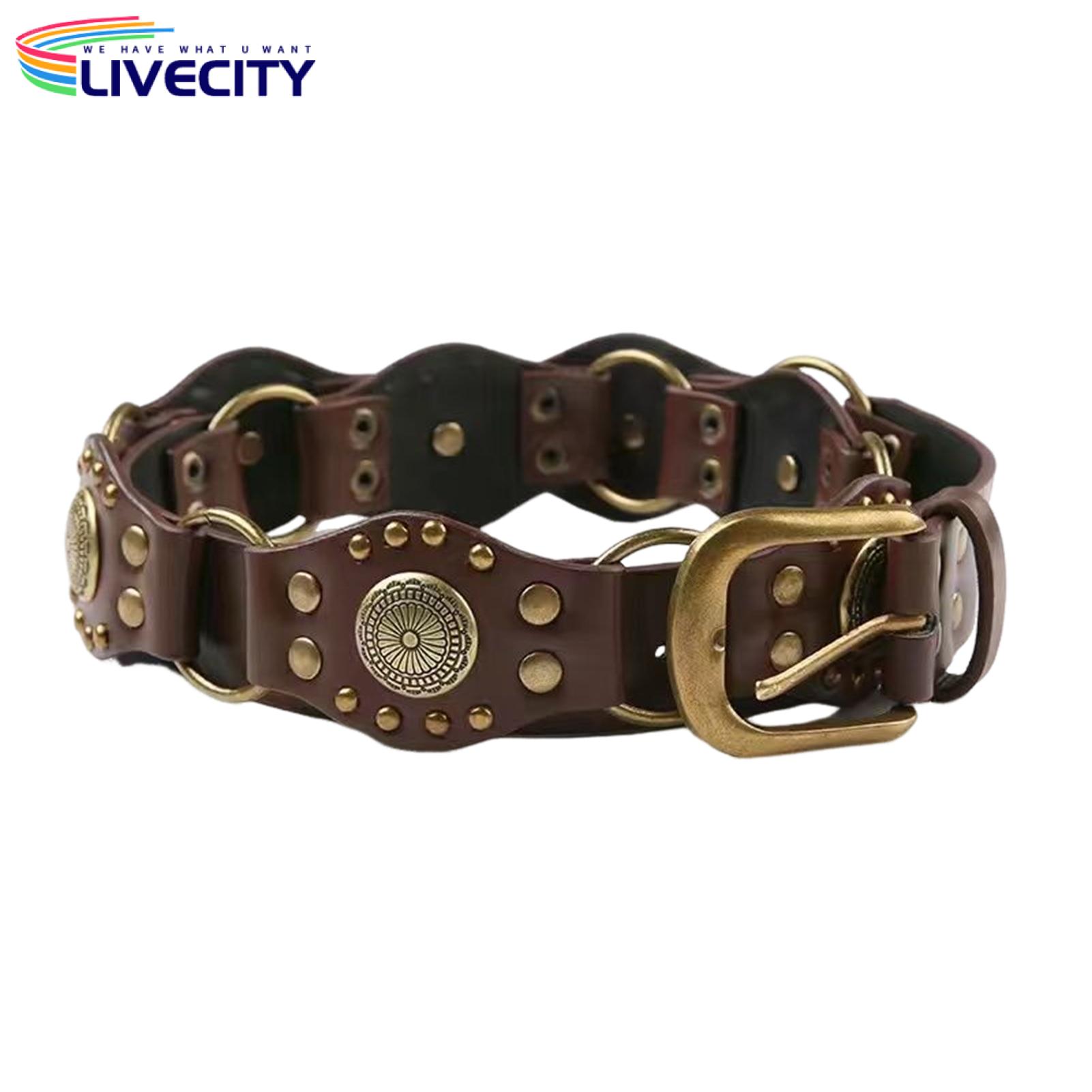 Women Retro Belt Vintage Western Style Denim Skirt with Adjusle Leatr Waistband Brown Wide Belt for Women Multi Holes Design Fashion Retro Fashion Belt