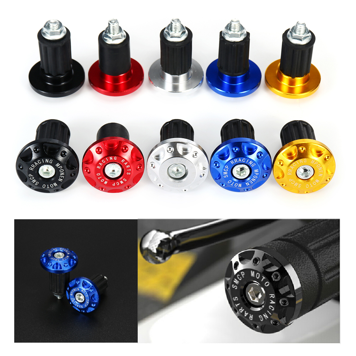 Universal 7/8" Motorcycle Handlebar Grips Bar End Slider Cap Plug Weight CNC - Silver. 