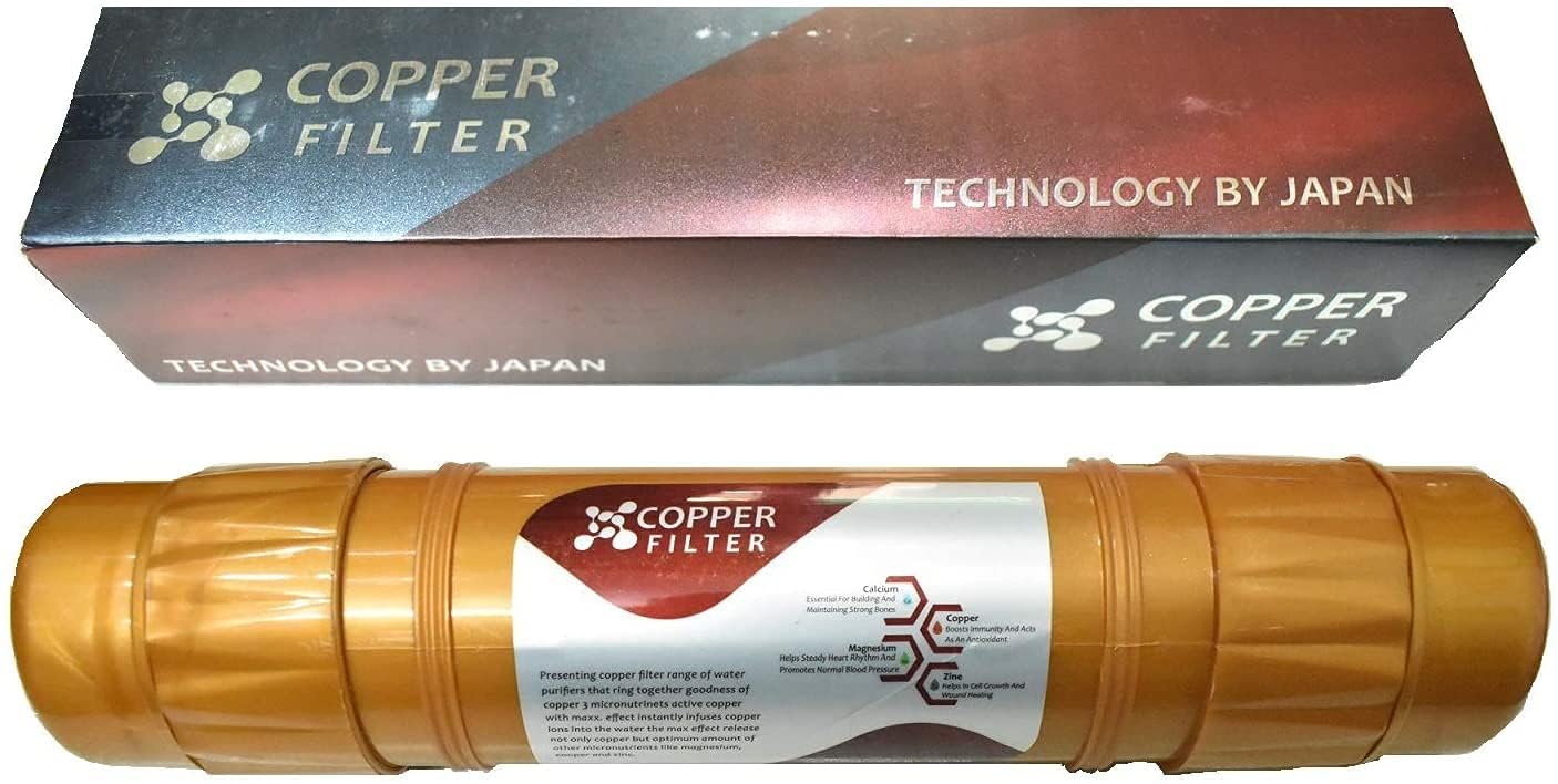 Active Copper Filter Cartridge for All Types of RO UV Water Purifier System 12 Inch (Brown) With 2pcs Push Elbow.. 