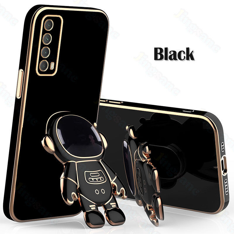 Back cover For Huawei Y7A Phone Case Luxury Astronaut Foldable Stand Soft Silicone TPU Electroplating Straight Edge Casing Shockproof All-inclusive lens With Bracket Back Cover
