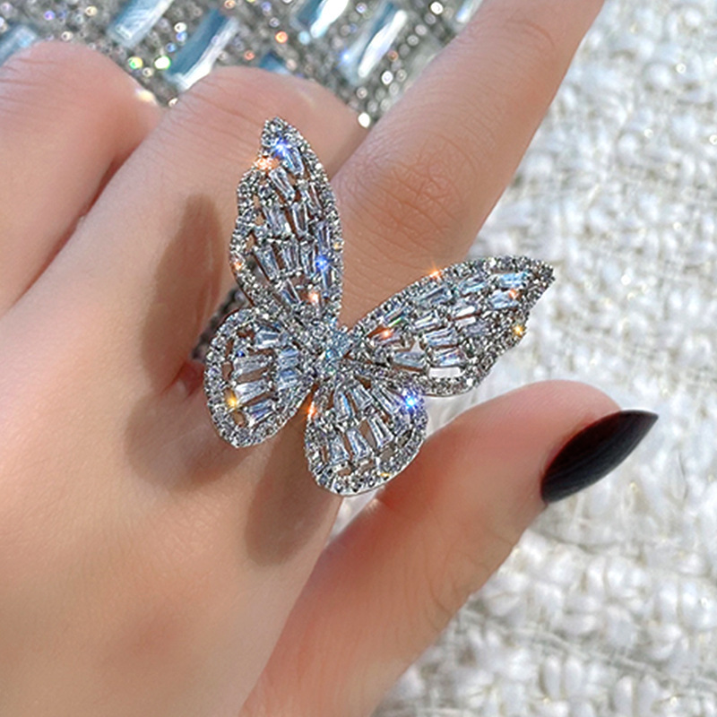 Butterfly Rhinestone Finger Nail Rings - Adjustable Sparkly Nail Cap Jewelry For Women