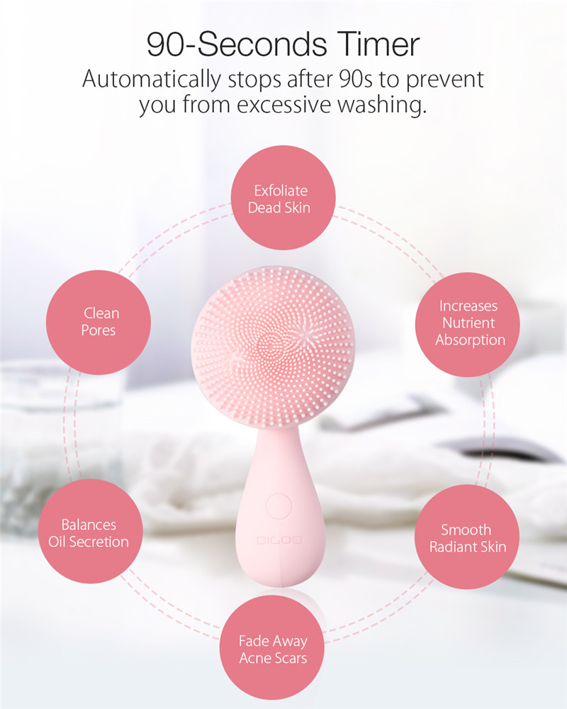 DIGOO SJ01 Silicone Ultrasonic Facial Cleansing Brush Face Body Cleanser 4 Function Modes with Rotating Magnetic Beads Skin Rejuvenation Deep Cleaning. 
