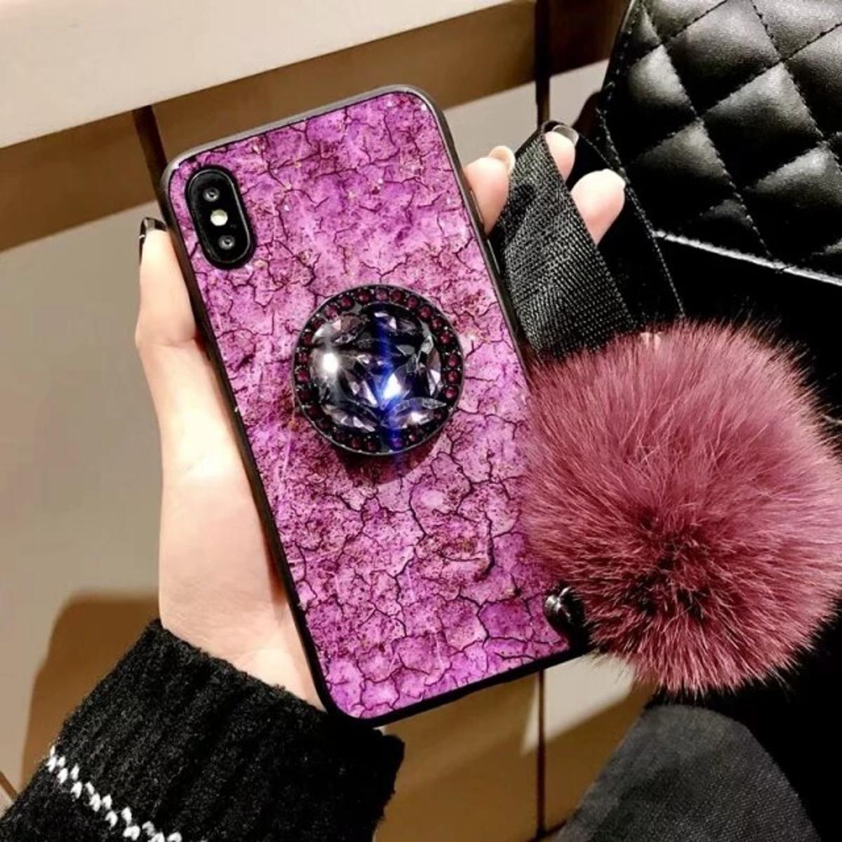 Ladies Back cover+Pop Up Socket+Pom Pom Stylish Luxury Gold Foil Bling Marble Phone Case Soft Silicone Glitter Back Cover for Apple 7 Plus/7s/8 Plus