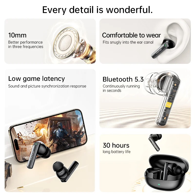 AWEI T88 ANC TWS Earbuds,  -35dB Deep Noise Cancelling Wireless Headphones with ENC and 4 Microphones In-Ear Handfree Earbuds. 