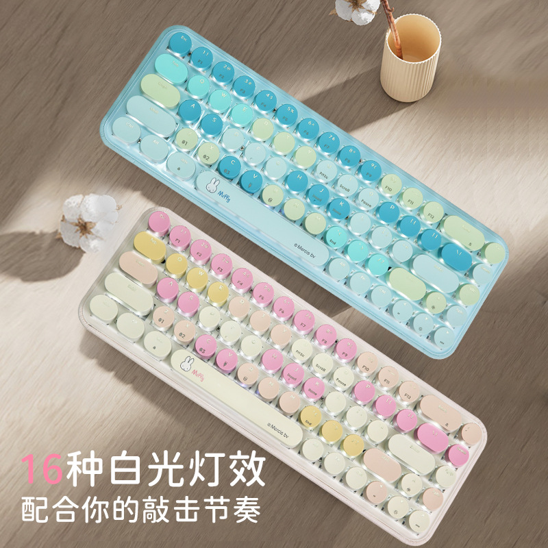Miffy Miffy Wireless Bluetooth Mechanical Keyboard Retro Polka Dot Desktop Notebook Tri-mode Backlit Gaming Keyboard. 