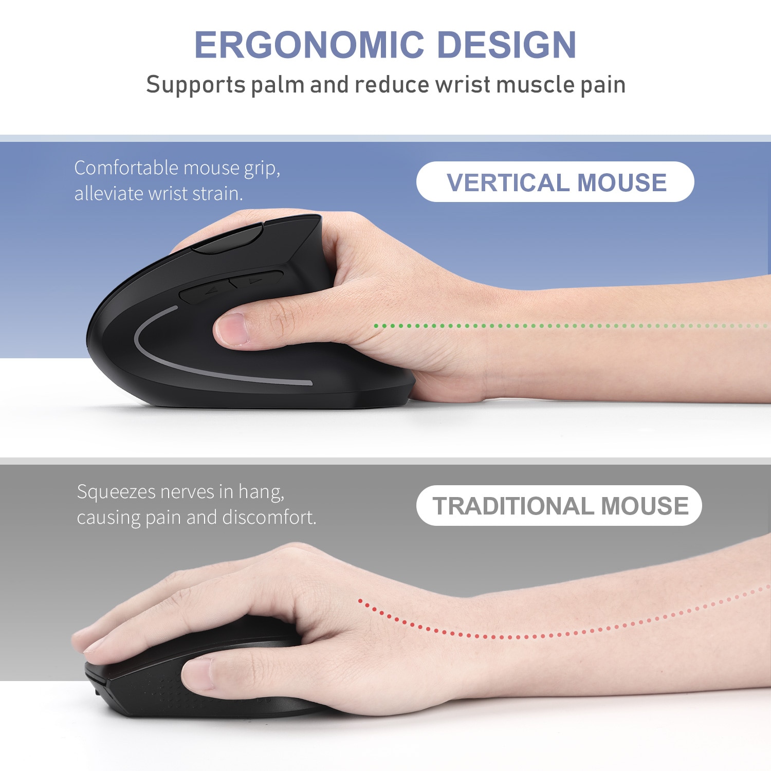 Jelly Comb Bluetooth Ergonomic Mouse Rechargeable 2.4G Wireless Vertical Mouse Optical Mice With 3 Adjustable DPI For Laptop. 