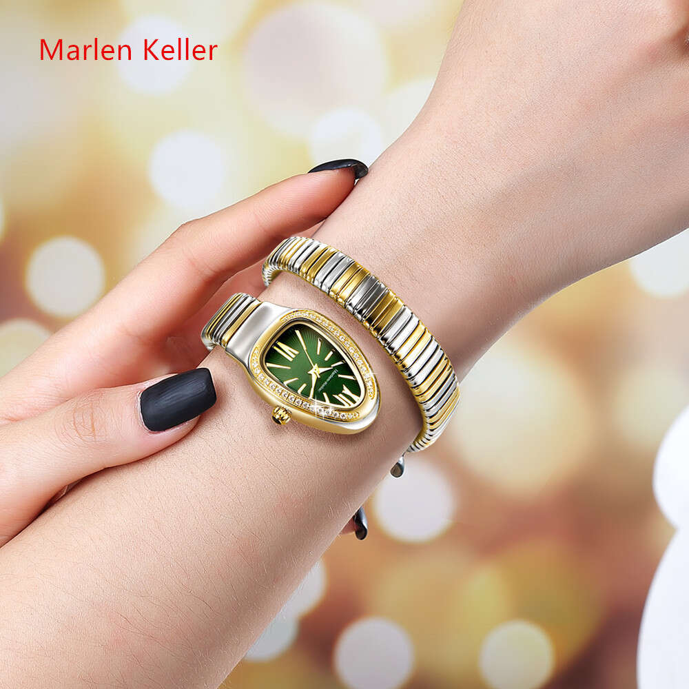 Marlene Keller (One and a Half Circles) New IP Electroplated English Inlaid Women's Snake Watch. 