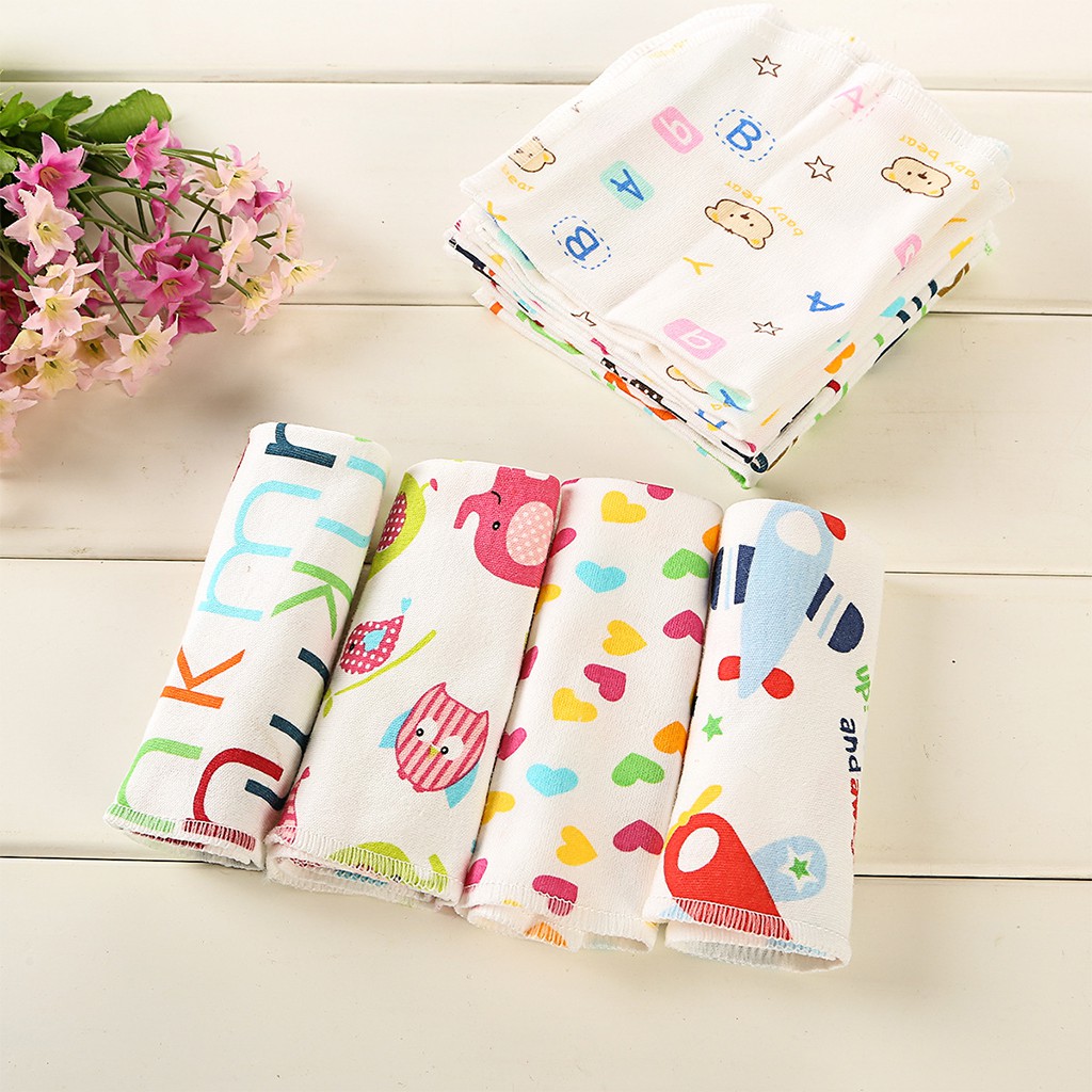 (New)6Pc Baby Cartoon Towel Handkerchief Bathing Feeding Face Wahcloth Wipe Cloth