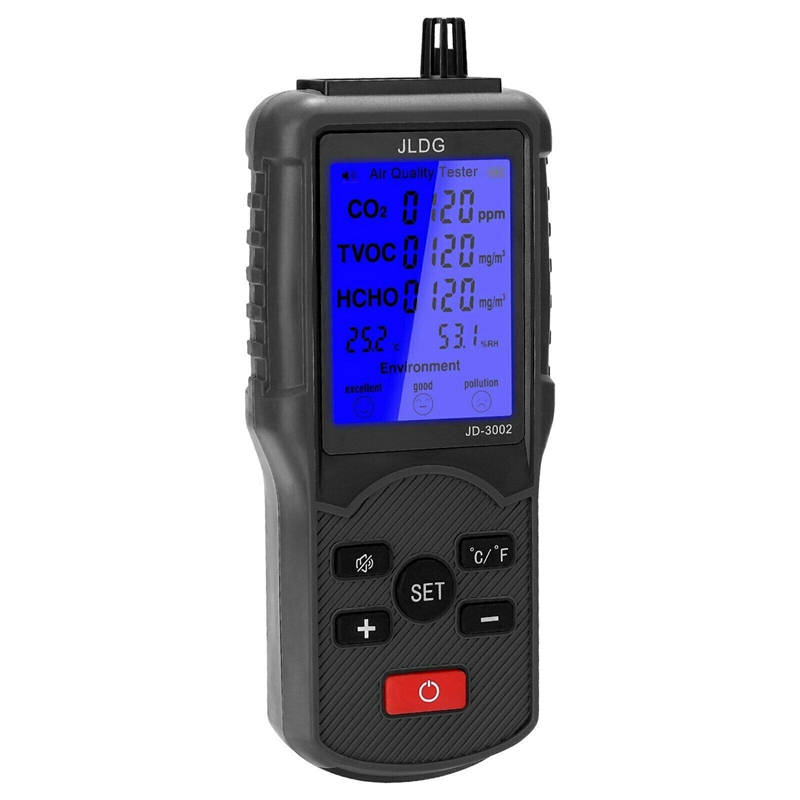 Jldg Air Quality Tester Co2 Tvoc Meter Temperature Humidity Measuring Device Carbon Dioxide Monitor with Lcd Screen. 