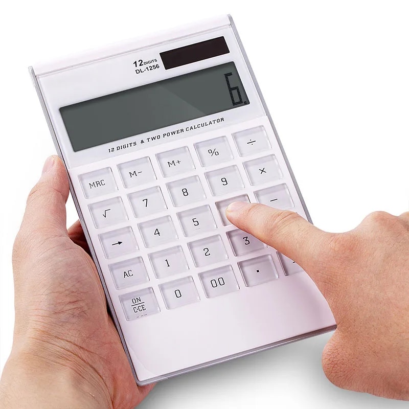 【3C VictoryEagle】Desktop Calculator, Cute Candy Bar Transparent Big 12-digit Display, Dual Power Supply. 
