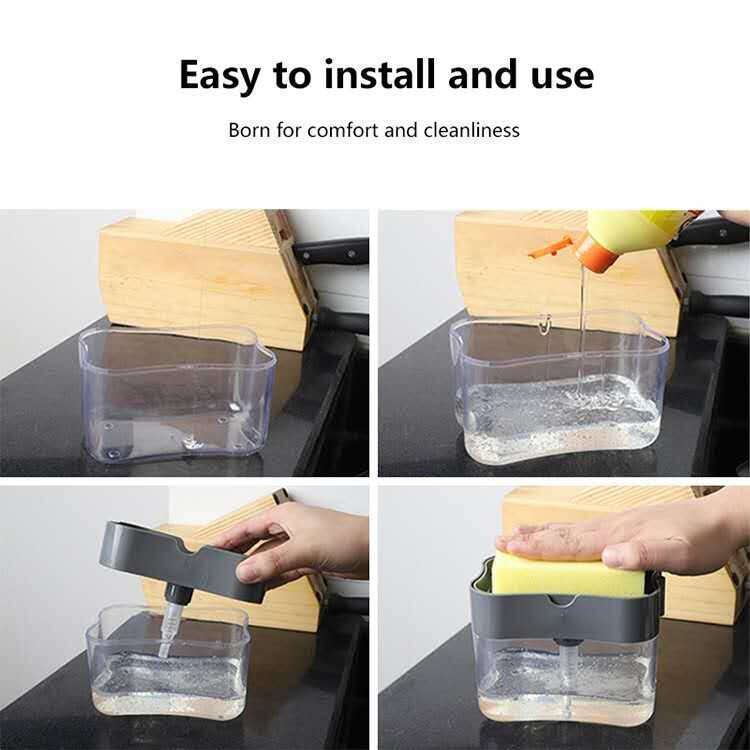 2 in 1 Premium Kitchen Manual Press Liquid Soap Pump Dispenser Washing Sponge Dish Wash. 