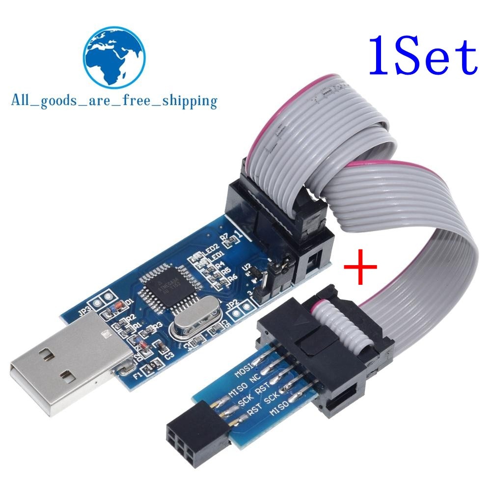 【happy one】1Set USBASP USBISP AVR Programmer USB ATMEGA8 10Pin Wire Module DIY 10Pin To 6 Pin Adapter Board. 