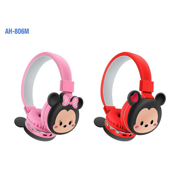 Factory wholesale AH-806M over-the-head cartoon Mickey Minnie Mouse image simple and cute Bluetooth stereo headphones. 