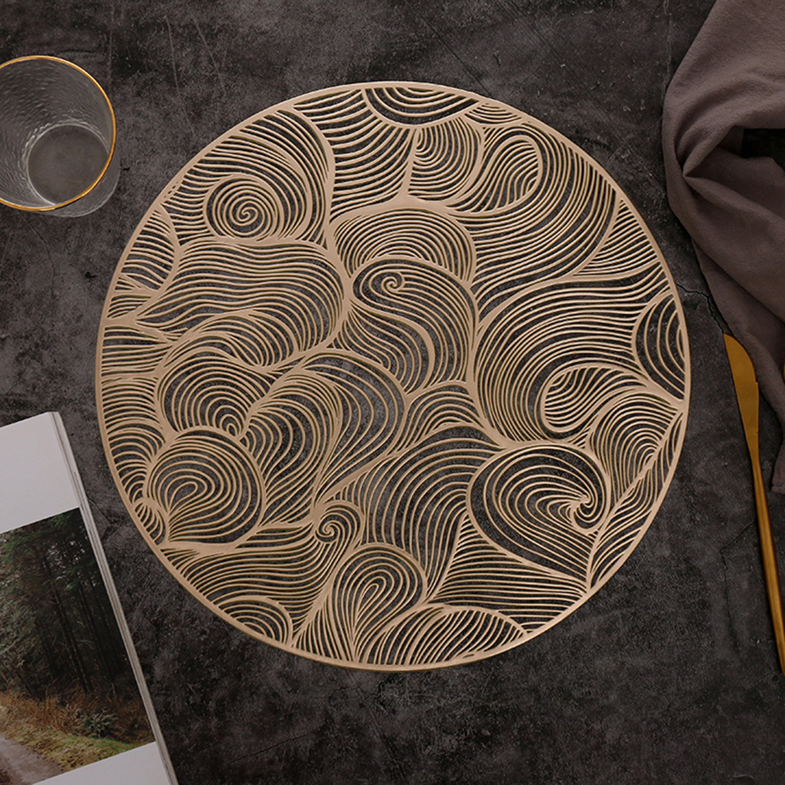 Decorative Placemat Delicate Hollow Exquisite Round Table Mat Pad for Daily Use. 