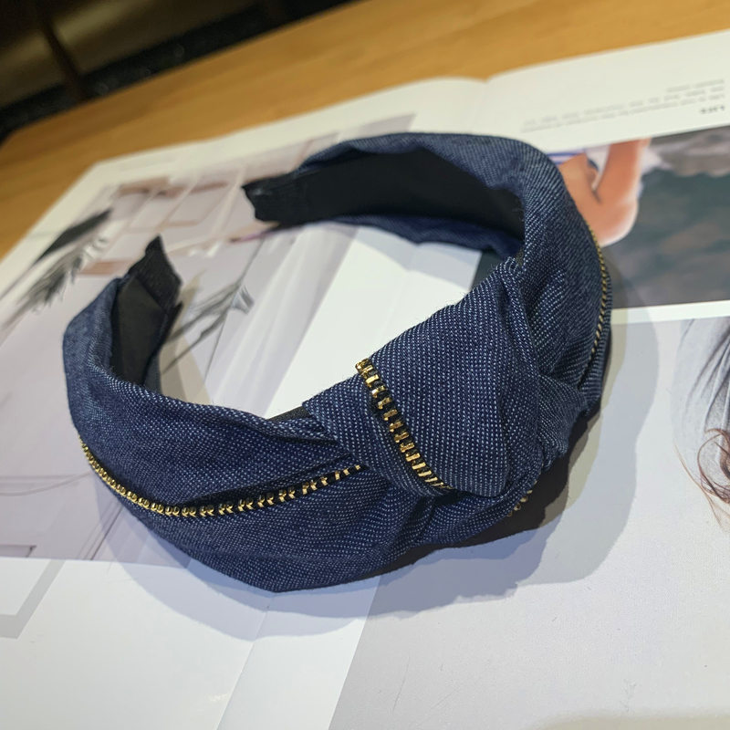 Korean denim zipper, new hairband, knotted in the middle, twisted knot, hair ornament, versatile headwear, hair hole manufacturers wholesale