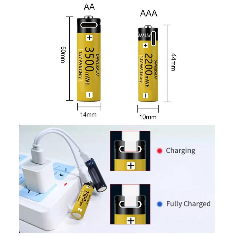 AA AAA Battery 1.5V AAA AA Rechargeable battery NiZn Battery Stable performance camera toys light batteries Type-C fast charging. 
