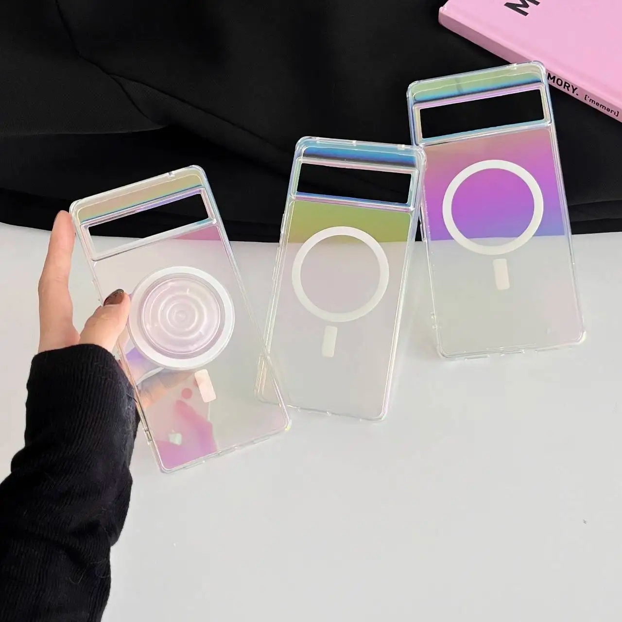 For Google Pixel 8 7 Pro 7A 5G Magsafe Case Laser Gradient Transparent Magnetic Wireless Charging Silicone Shockproof Hard Cover. 