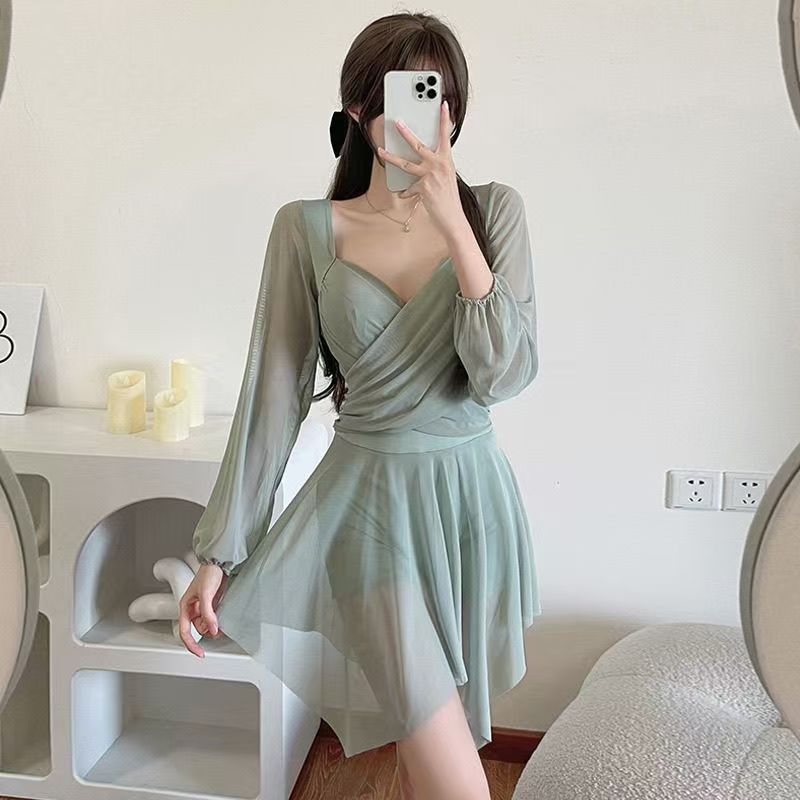 2024 New Solid Color Long Sleeve One-piece Women's Swimsuit Swimsuit Swimsuit Swimsuit 968